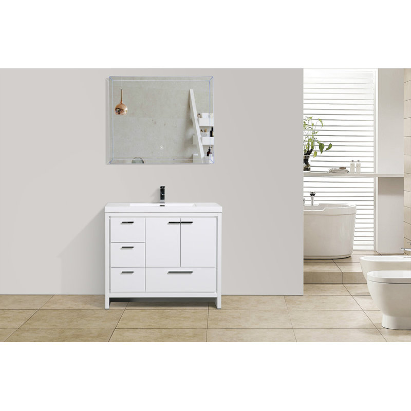 Meuble-lavabo simple 42 po Curly, Blanc très luisant