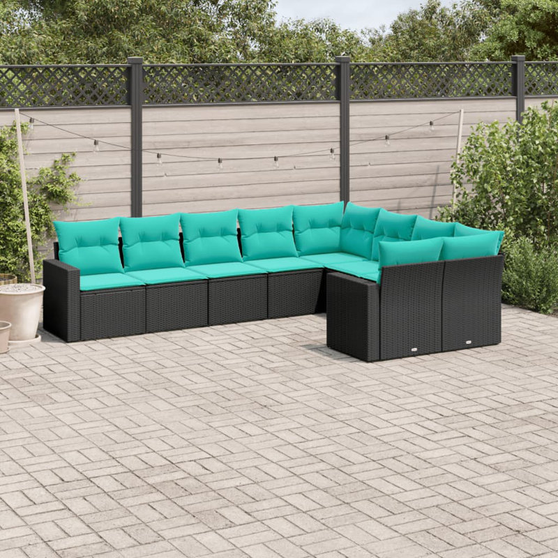  Ensemble de canapé de patio 9 pièces avec coussins en rotin de polyester noir