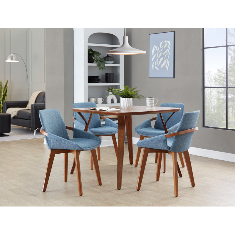 Whitacre 17'' H Upholstered Parsons Chair, Blue Noise, Walnut  