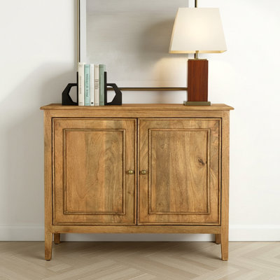 Buffet traditionnel en bois de manguier avec tablettes de rangement, naturel, L 42 po