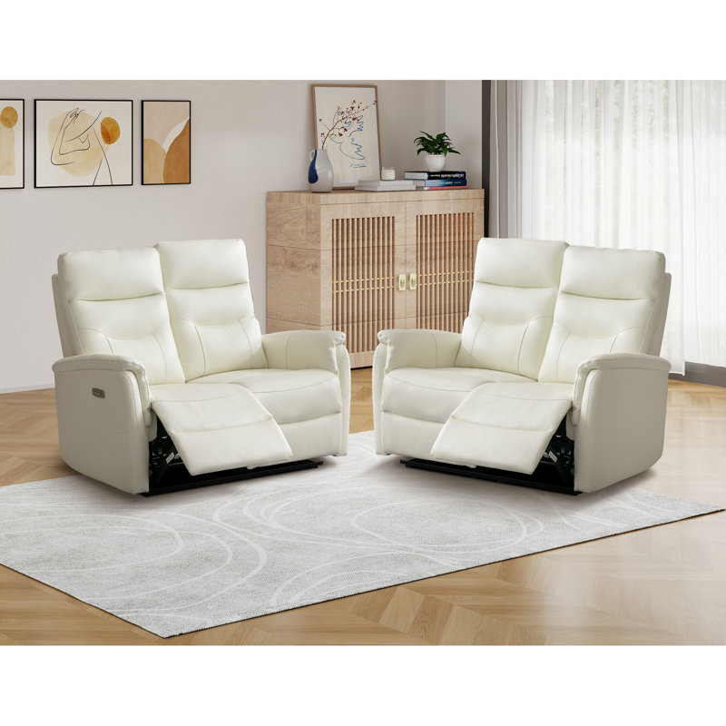 Causeuse inclinable électrique en cuir à haut dossier 52,4 "avec port USB Angellie (ensemble de 2), Cuir véritable ivoire