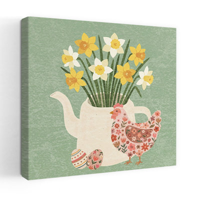 Imprimé mural de Pâques paques et jonquilles, fleur de jonquille rustique colorée