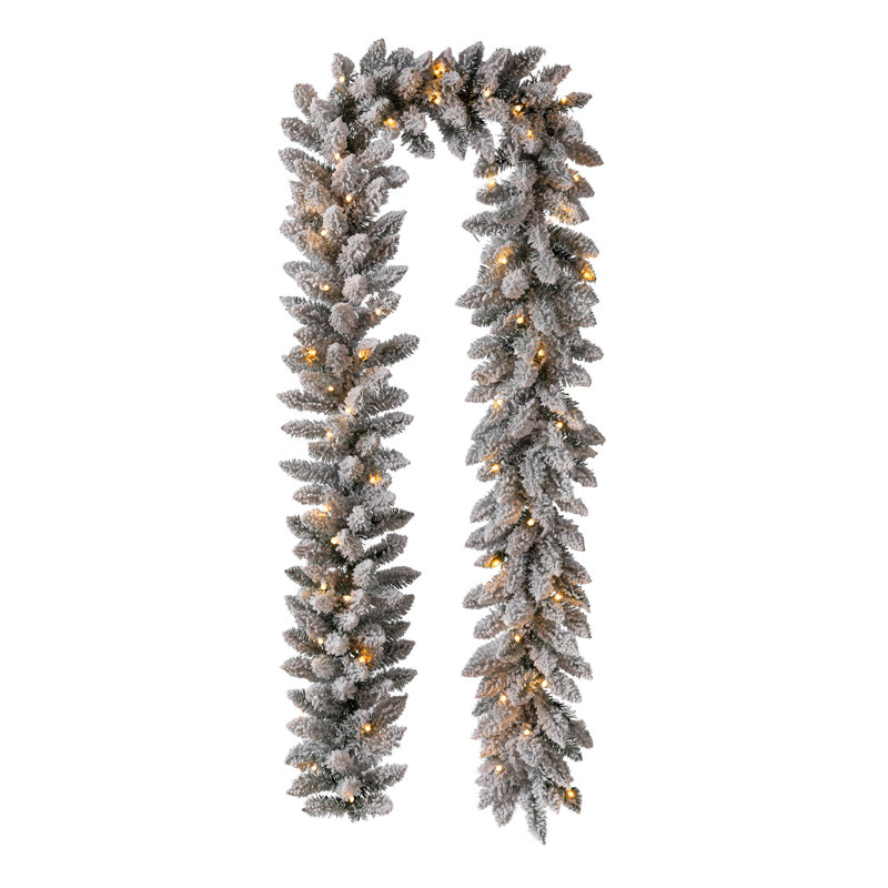 Ernberg 9ft Flocked Christmas Garland with LED Lights with Timer