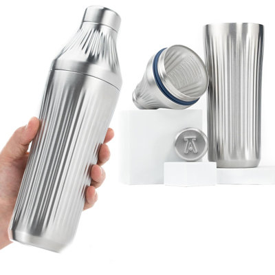 Insulated Cocktail Shaker with Built-in Jigger & Strainer – Stainless Steel Art Deco Mixer