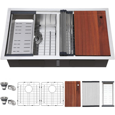 Évier de cuisine en nickel brossé 33 po x l 20 po avec grille d'évier et crépine