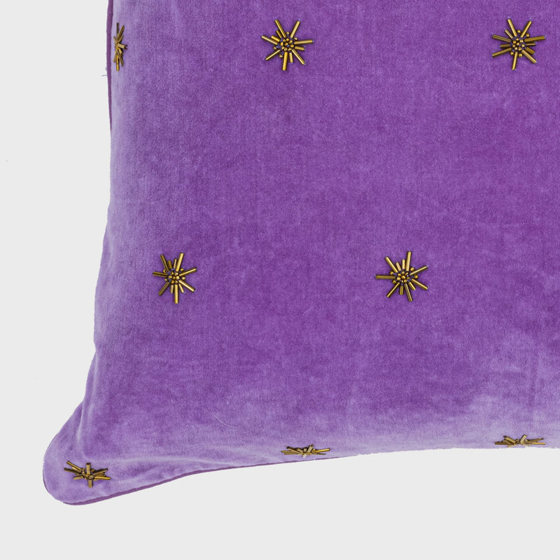 Embroidered Star Cotton Throw Pillow Cover and Insert, Amethyst