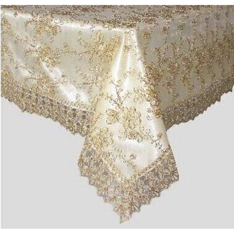 (60 x 90 po) Nappe brodée - blanc / argent métallique, Or, L 60 po x L 108 po