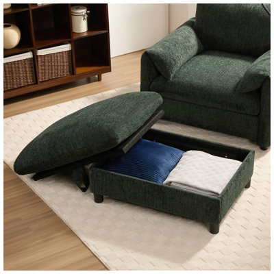 Evergreen 56.5" W x 37" D x 32" H Chenille Single Sofa with Storage Ottoman