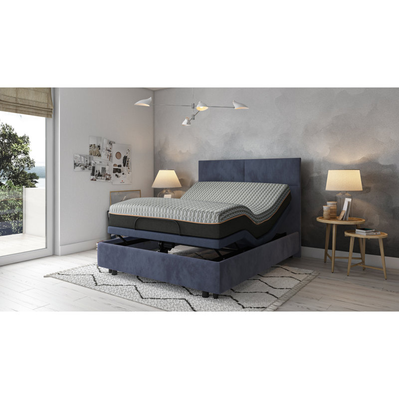 Queen-size Adjustable Bed Base With Head And Foot Position Changing Function, Wireless Remote Control, 2 Ports, , 3 Preset Positions, & Massage, Led Underbed Lighting, Emergency Battery, Legs Feature,