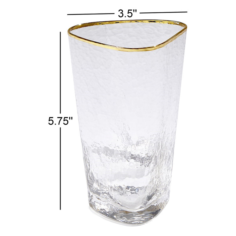 Hammered High Ball Glass-Clear w/Gold Rim