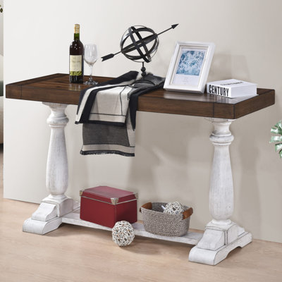 Console Rustic Farmhouse - Plateau en bois vieilli et pieds en piédestal