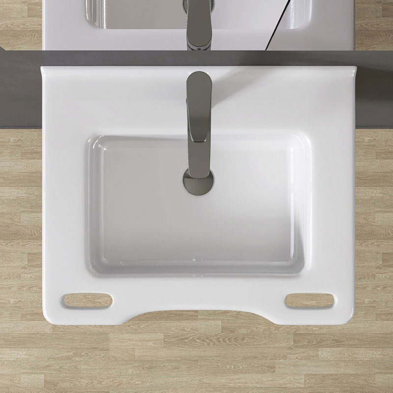 23.6" × 19.6" ADA Ceramic Sink with Single Faucet Hole, Wall Mount & Drop-In Installation, Vitreous China with Overflow and Rounded Edges in White