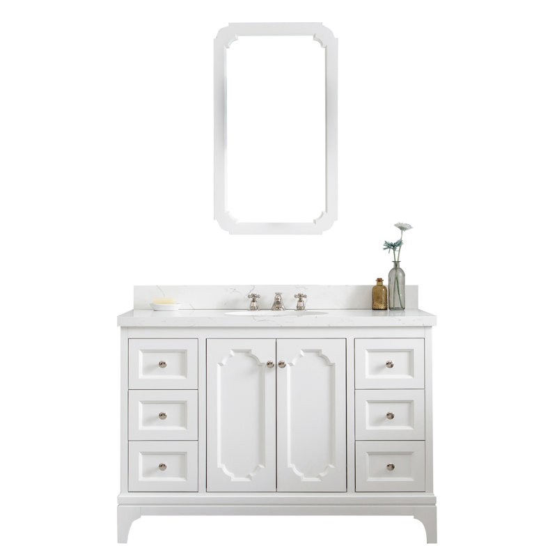 Queen 48" Single Bathroom Vanity Set with Mirror, Pure White