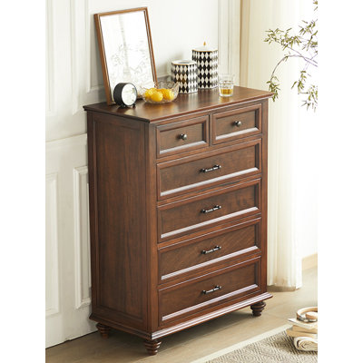 Simple American Walnut All Solid Wood High Drawer Bedroom Six Drawer Storage Cabinet