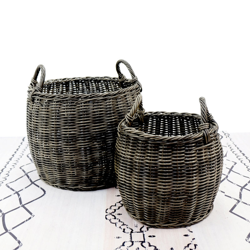 Rangement tissé à la main multifonctionnel 2 - Plastique gris foncé pour magazines, collations 16,42 po Télécommandes empilables avec poignées X 15,65