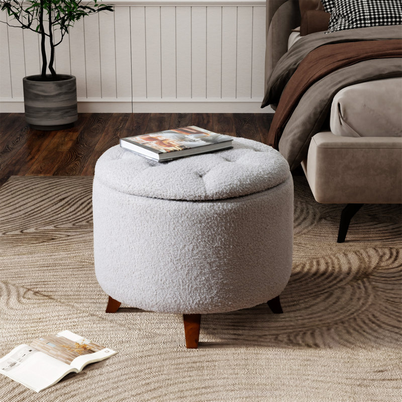Tabouret de rangement rond avec repose-pieds, Gris