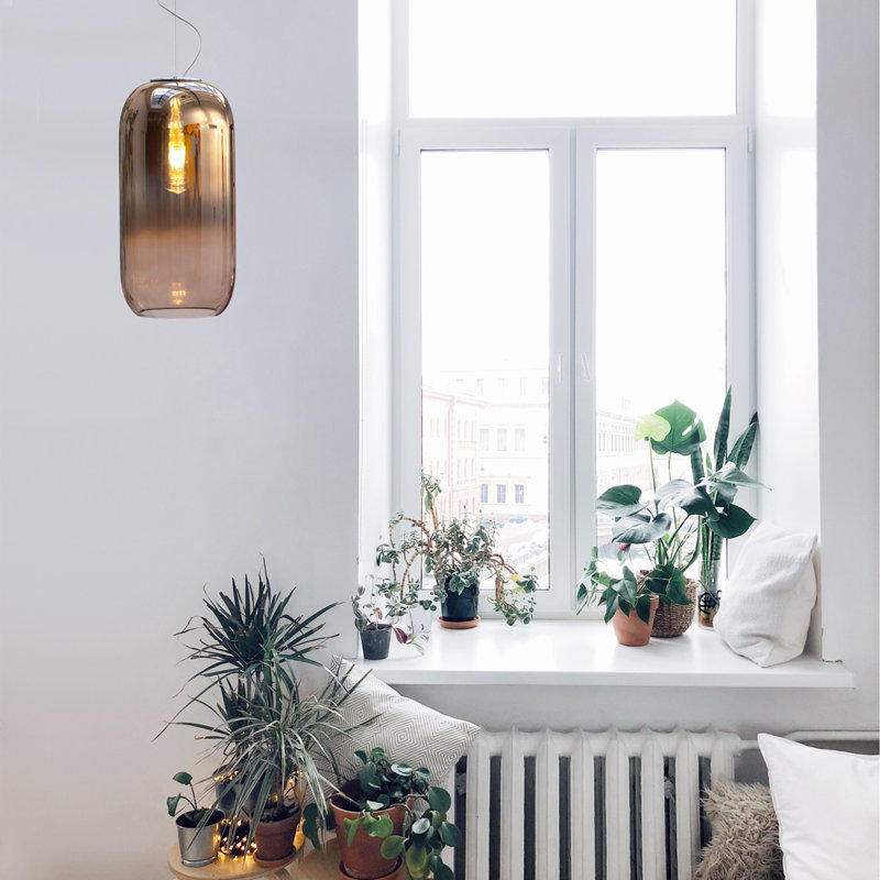 Gople Mini Copper LED Handblown Glass Pendant Light