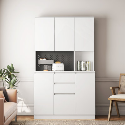 Buffet de 74 po avec station de charge, armoire-buffet autoportante avec tiroir, armoire moderne avec support pour micro-ondes