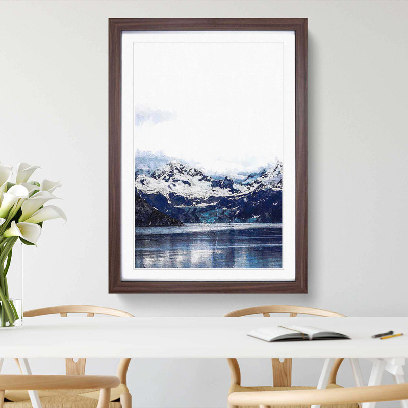 Snow Covered Mountains in Juneau Alaska - Picture Frame Painting Print, 65cm H x 48cm W x 2cm D, Walnut Framed