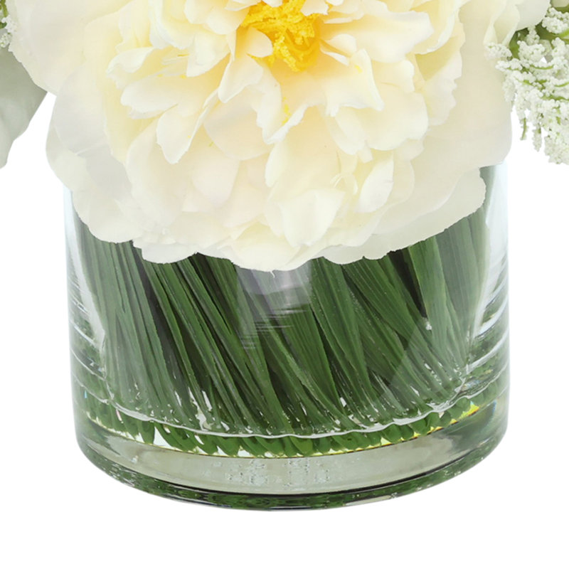 Ferdinand Peony Floral Arrangements in Vase, White/Green