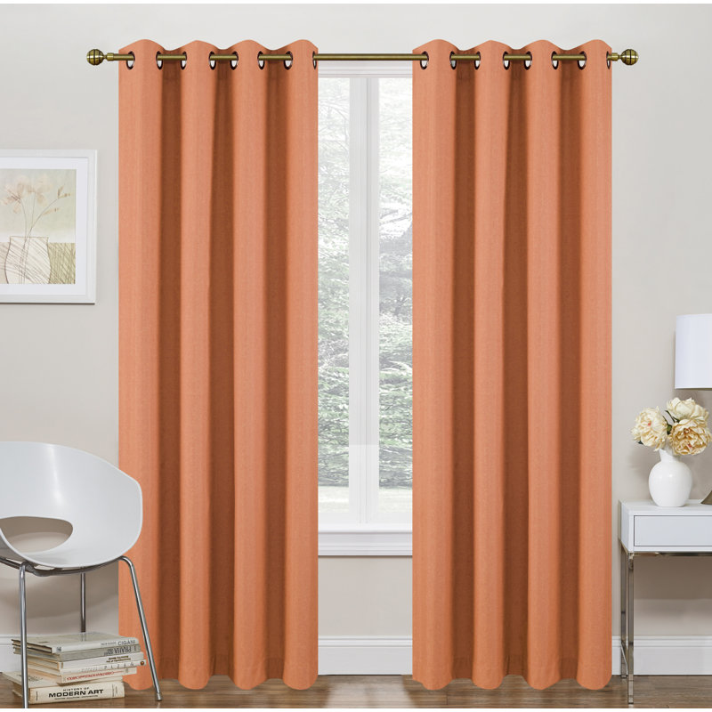 Anielka Solid Blackout Thermal Grommet Curtain Panels, Orange
