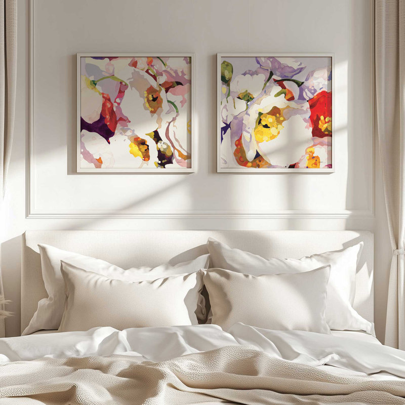 Ensemble de 2 impressions sur toile Vivid Floral Expressions, Érable brut encadré, H 13,5 po x l 25,5 po x P 1,25 po