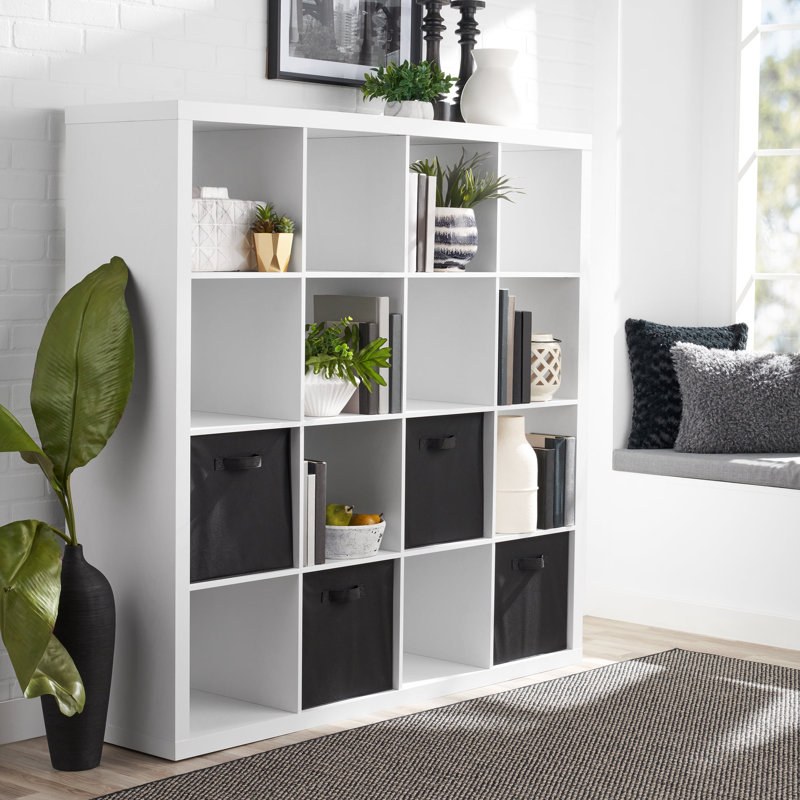 Gulay 16-Cube Horizontal Bookcase, White Texture