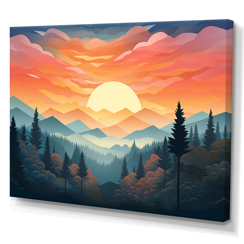 «Mountain Forest Daydream Peaceful Sunset» sur toile, H 24 po x l 32 po x P 1 po, Toile tendue