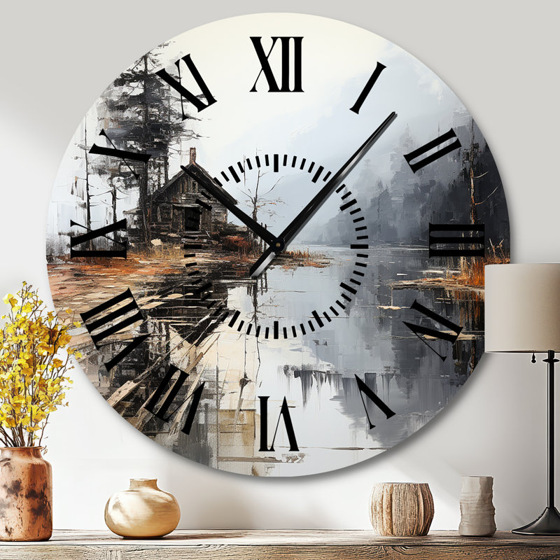 Horloge murale Minimalisme Moody Lakehouse Overcast I - Lake River, Grand
