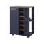 Chariot-bar H 32,3 po, 1 porte, 10 tablettes, bleu Alby / chêne naturel - salon