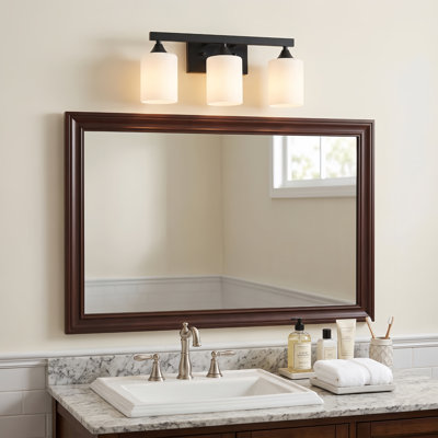Éclairage de salle de bain 15,4 po à 3 lumières de style campagne moderne noir mat avec abat-jours cylindriques en verre opale givré