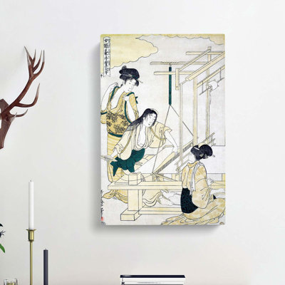 Women Weaving Silk by Kitagawa Utamaro - Wrapped Canvas