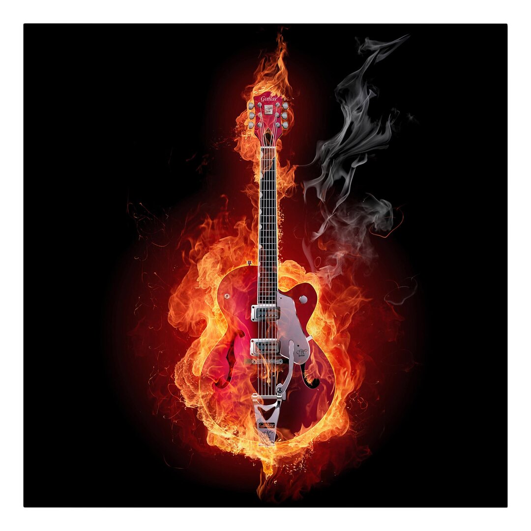 Leinwandbild Gitarre in Flammen