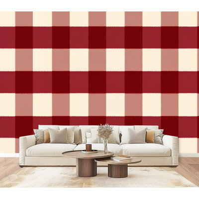 Peel and Stick Wallpaper Red Cream Checkerboard Soft Tones Wall Murals 69"H x 96"W Removable PVC Wall Paper Self-Adhesive Wall Decor for Bedroom Living Room Home Office