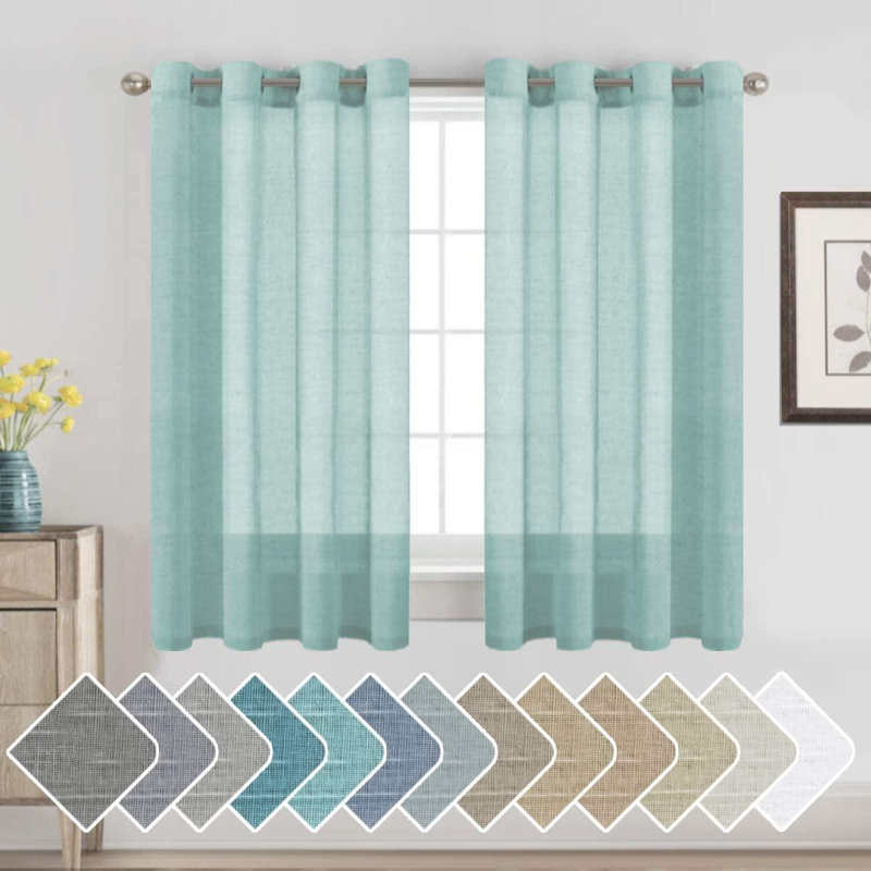 Hywell Soft Linen Plaid Semi-Sheer Grommet Curtain Panels, 52'' W x 63'' L, Silver