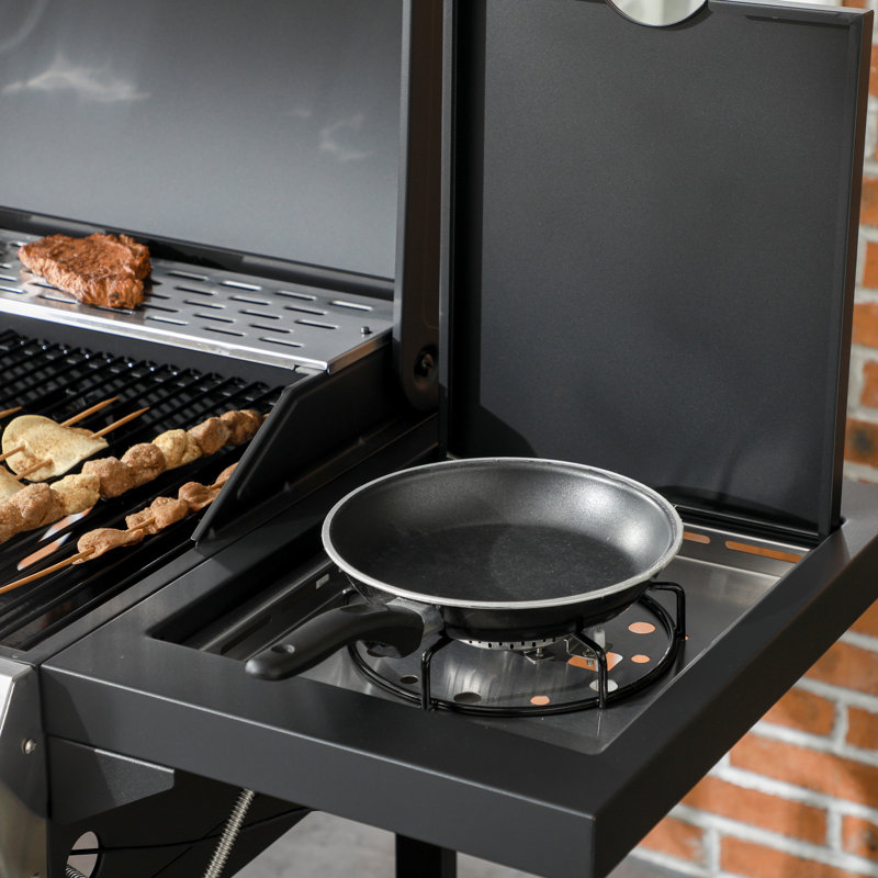Outsunny 3+1 Gas Burner Grill 11.5 kW with Wheels Warming Rack Black