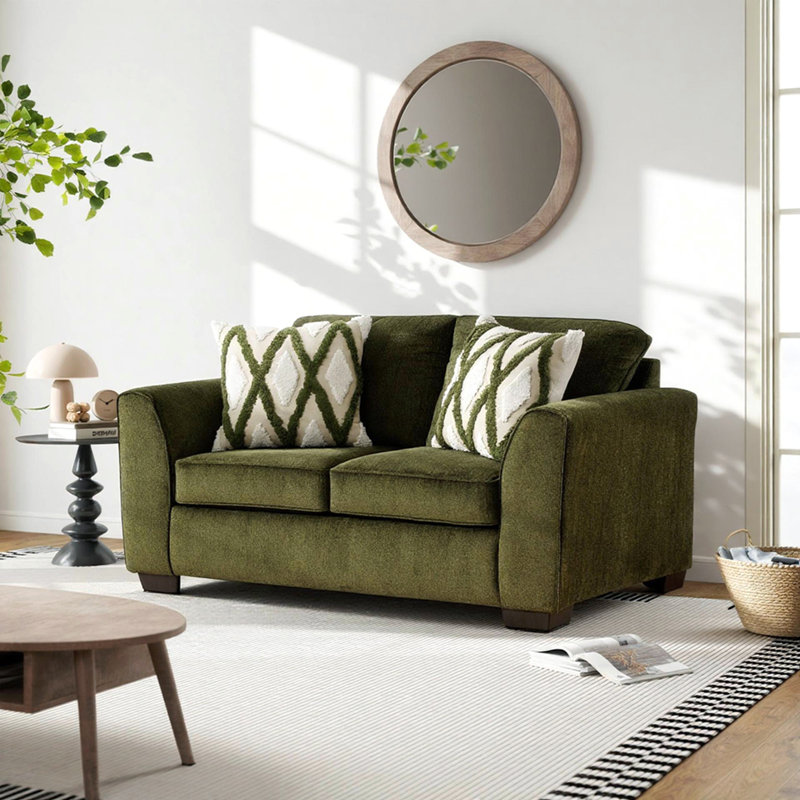Causeuse de salon Marvella avec revêtement en chenille Mosswood et coussins décoratifs texturés