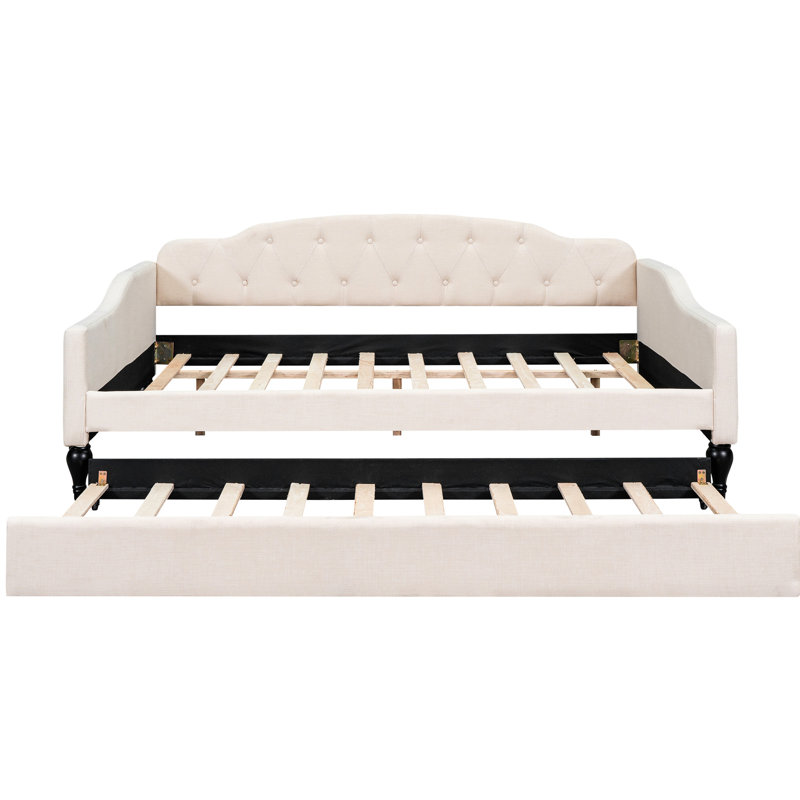 Lit de jour pleine grandeur avec capitonnage beige et gigogne simple - Robust & Choice complète la décoration intérieure