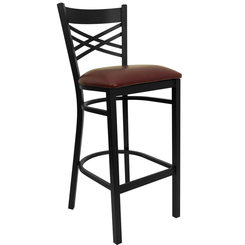 Lomonaco Upholstered Counter Stool with Metal Frame, Black, Brown, 1