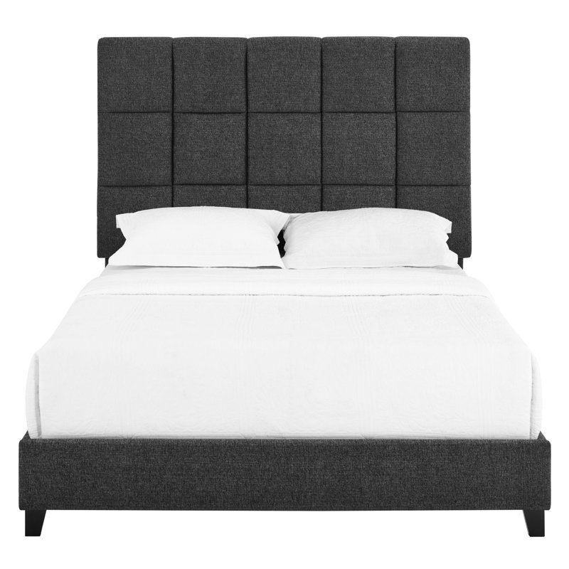 Lit tapissier contemporain de grande taille avec lit gris foncé et tissu