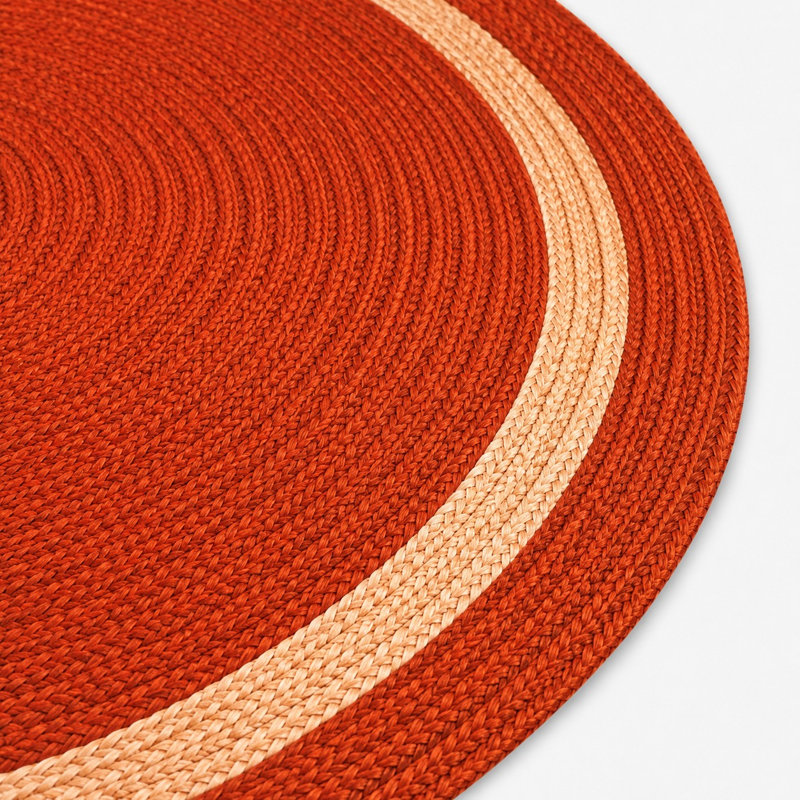 Wiedman Hand Woven Jute Eco-Friendly Solid Area Rugs - Round, Orange Color, Contemporary Modern Design, Low Pile, Natural Fiber, Outdoor Indoor Handmade Area Rugs for Living Room, Bed Room