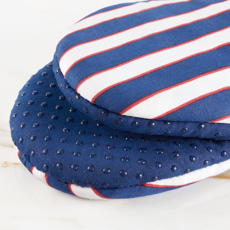Kate Spade New York Loop And Dot Striped Cotton Oven Mitt Set, Blue