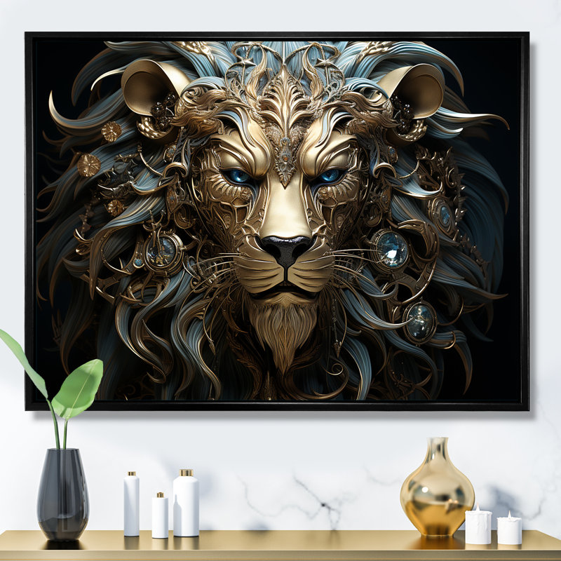 «Radiant Luminous Bronze Lion II», reproduction sur toile, Cadre flottant noir, H 34 po x l 44 po x P 1,5 po