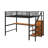 Full Size Metal Loft Bed With Storage Staircase,Desk, LED Light And Small Wardrobe-1146201131
