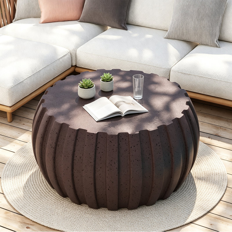 Table basse imperméable moderne 35,43 po, conception en ciment Mgo durable, compatible intérieur et extérieur (brun), Brun