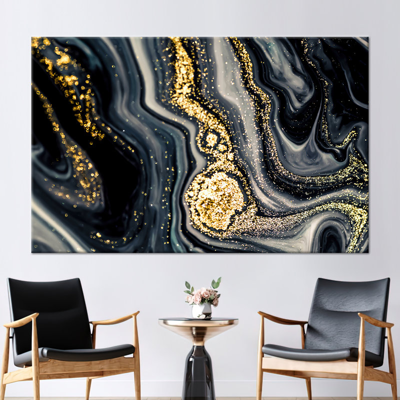 Modern Marble Abstract Canvas Art - Luxury Shimmering Contemporary Wall Decor, Does Not Apply, 80 cm H x 110 cm W