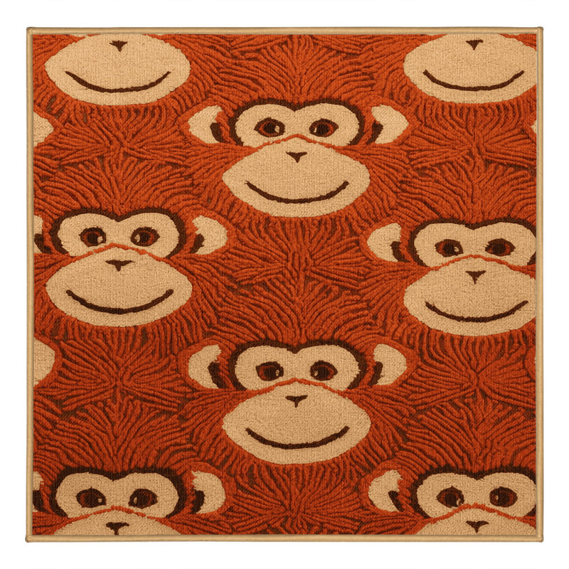 Washable Monkey Orange Fruits Area Rug, Square 3'