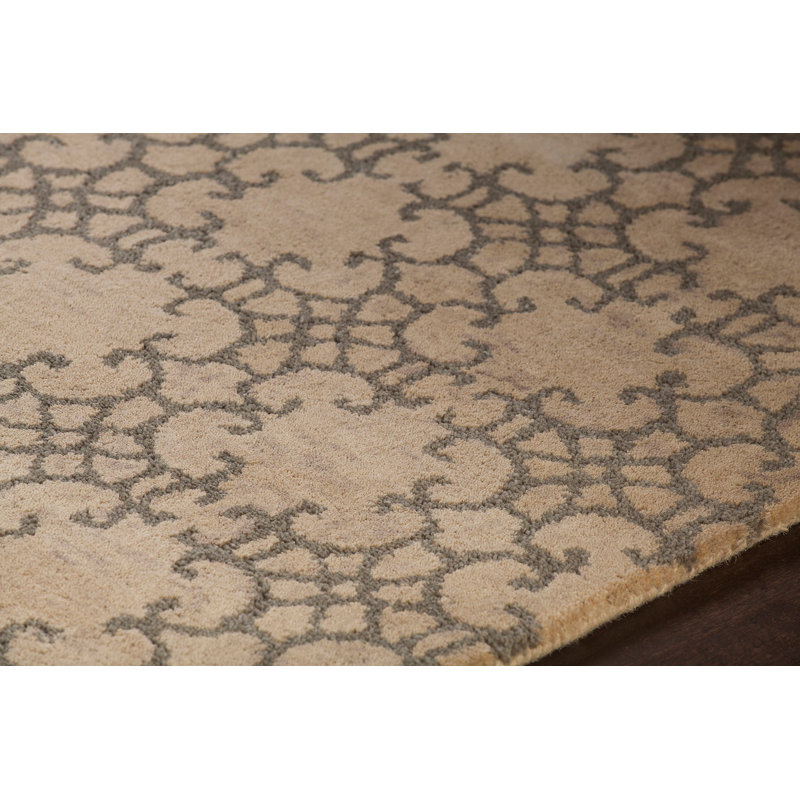 Tapis brun en laine noué à la main à motif contemporain Destry, Rectangle 7 pi 9 po x 10 pi 6 po
