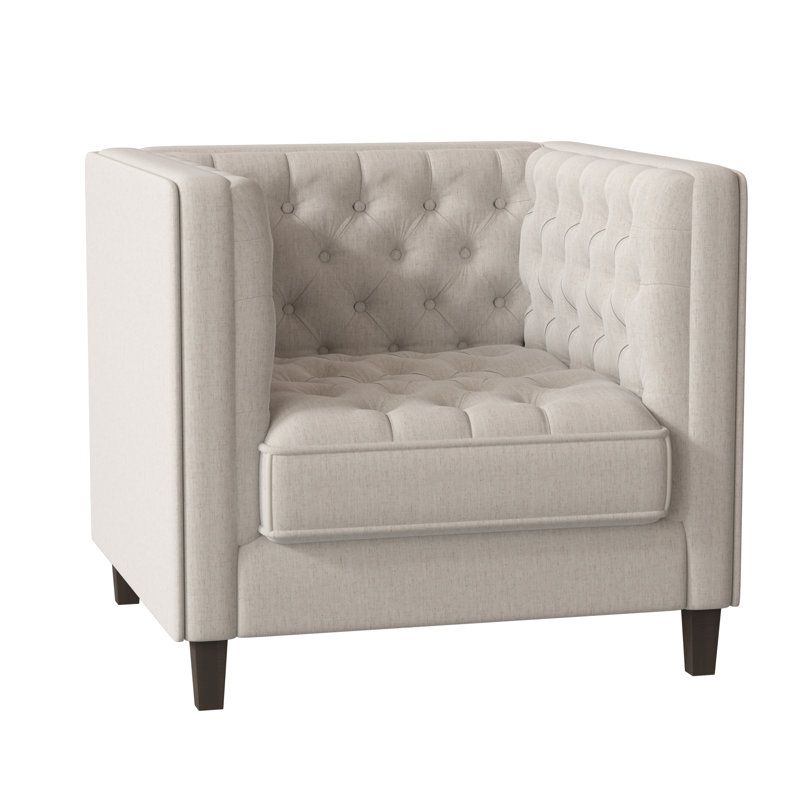 Jess Tufted Armchair, Bella Black Performance Velvet, Brown Mahogany