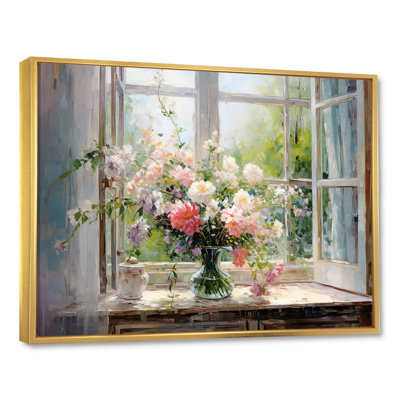 Delicate vintage flower french windows view III - Floral Window Wall Decor